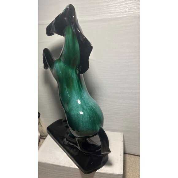 Blue Mountain Pottery Rearing Horse Large 14" Tall Green Drip Glaze MCM READ - Picture 4 of 14